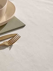 White Cotton Linen Look Wipe Clean Table Cloth - Image 2 of 4