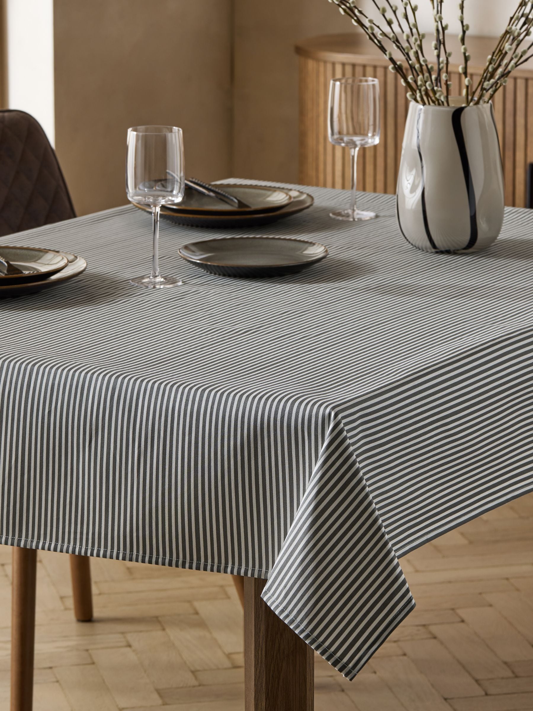 Buy Black/White Bronx Stripe Wipe Clean Tablecloth from the Next