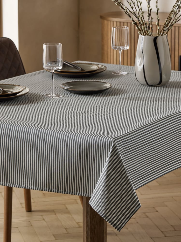 Black/White Bronx Stripe Wipe Clean Tablecloth - Image 1 of 3 Black/White Bronx Stripe Wipe Clean Tablecloth - Image 1 of 3