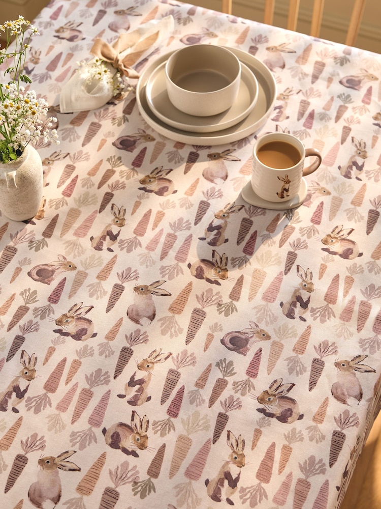 Natural Easter Bunny Rabbit Wipe Clean Table Cloth - Image 1 of 3