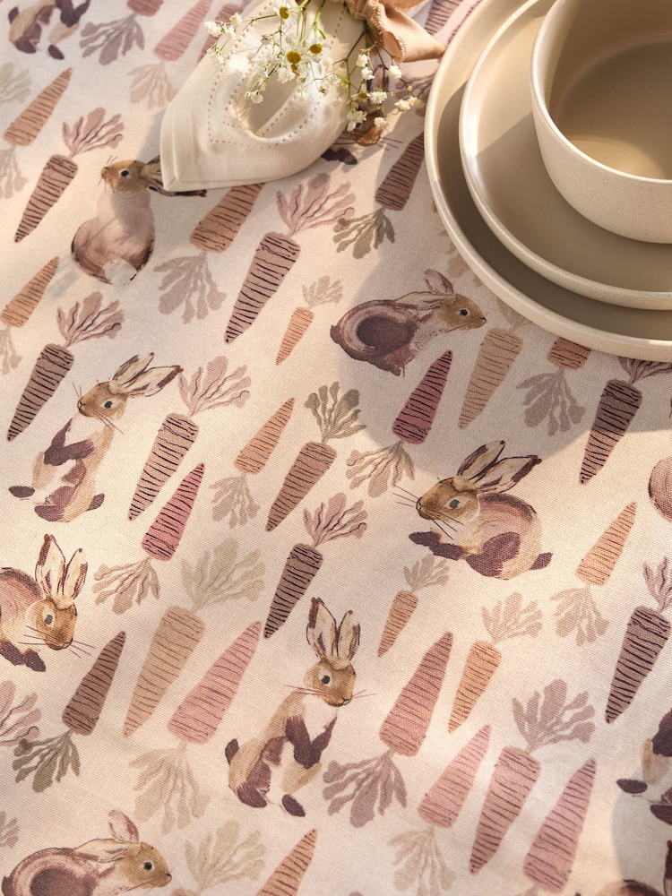 Natural Easter Bunny Rabbit Wipe Clean Table Cloth - Image 2 of 3