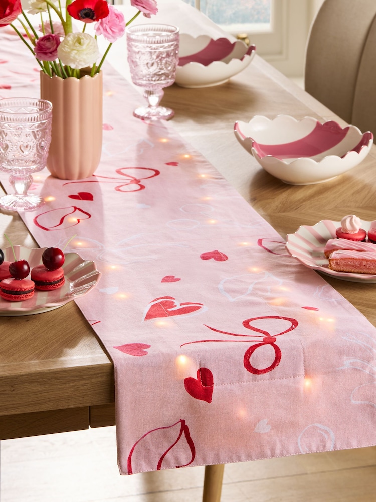Pink Heart/Bow Print Dining Table Runner - Image 1 of 5