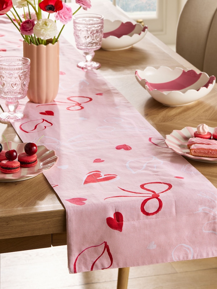 Pink Heart/Bow Print Dining Table Runner - Image 2 of 5