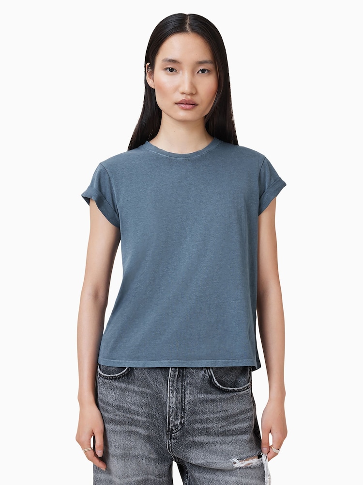 AllSaints Flint Stone Blue Anna 100% Organic Cotton T-Shirt - Image 1 of 5