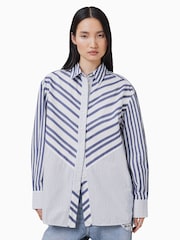AllSaints White Shannon Stripe 100% Organic Cotton Shirt - Image 1 of 7