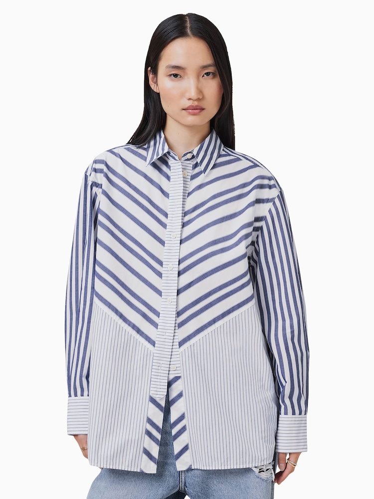 AllSaints White Shannon Stripe 100% Organic Cotton Shirt - Image 1 of 7 AllSaints White Shannon Stripe 100% Organic Cotton Shirt - Image 1 of 7