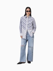 AllSaints White Shannon Stripe 100% Organic Cotton Shirt - Image 3 of 7