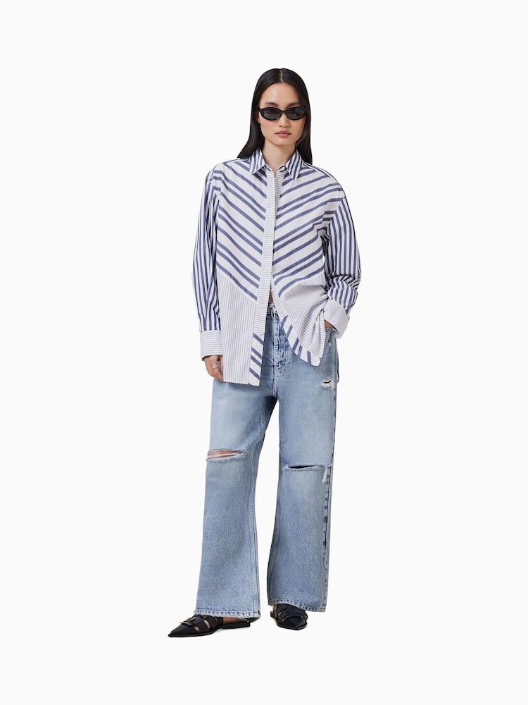 AllSaints White Shannon Stripe Cotton Shirt - Image 3 of 7