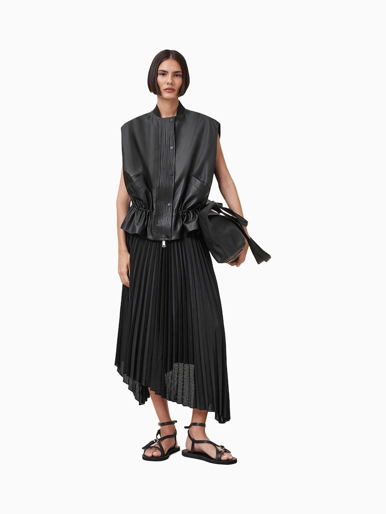 AllSaints Black Sofi Lea Gilet - Image 1 of 11