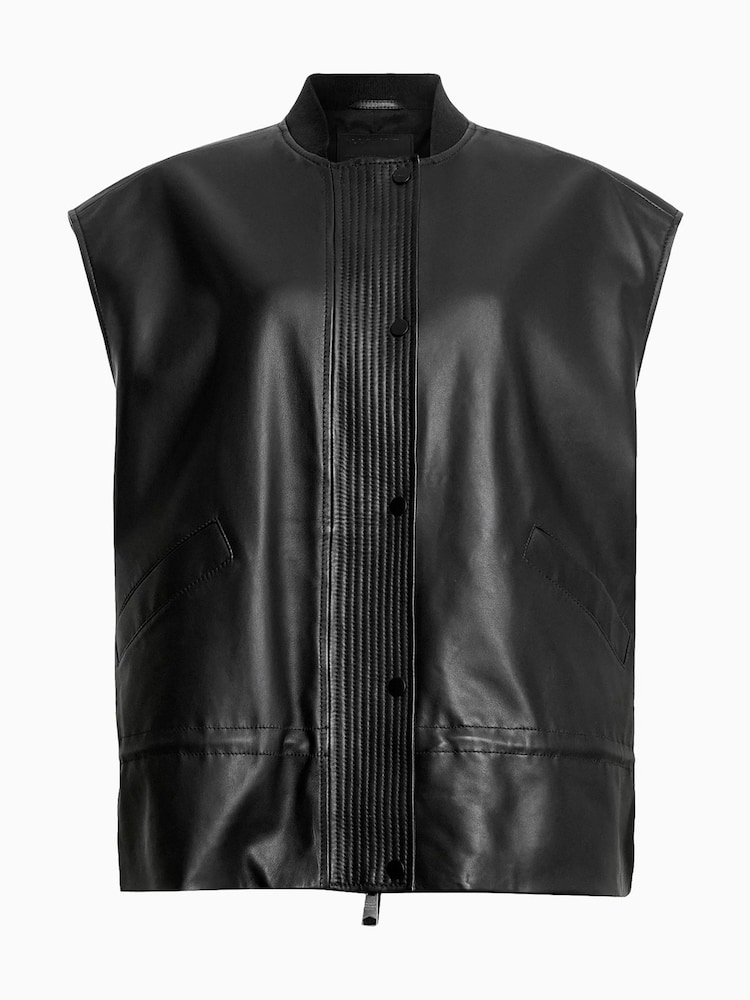 AllSaints Black Sofi Lea Gilet - Image 11 of 11