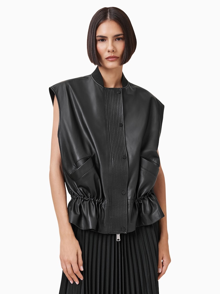 AllSaints Black Sofi Lea Gilet - Image 2 of 11
