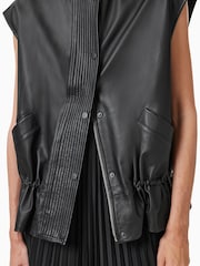 AllSaints Black Sofi Lea Gilet - Image 6 of 11