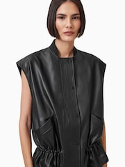 AllSaints Black Sofi Lea Gilet - Image 7 of 11