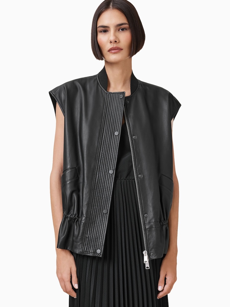 AllSaints Black Sofi Lea Gilet - Image 8 of 11