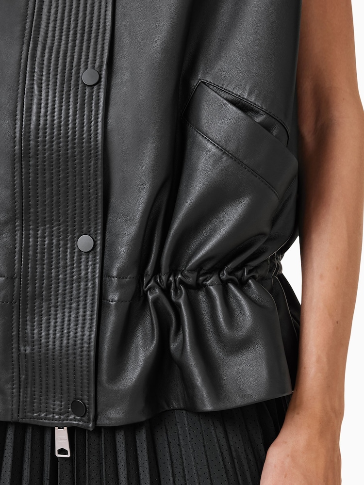 AllSaints Black Sofi Lea Gilet - Image 9 of 11
