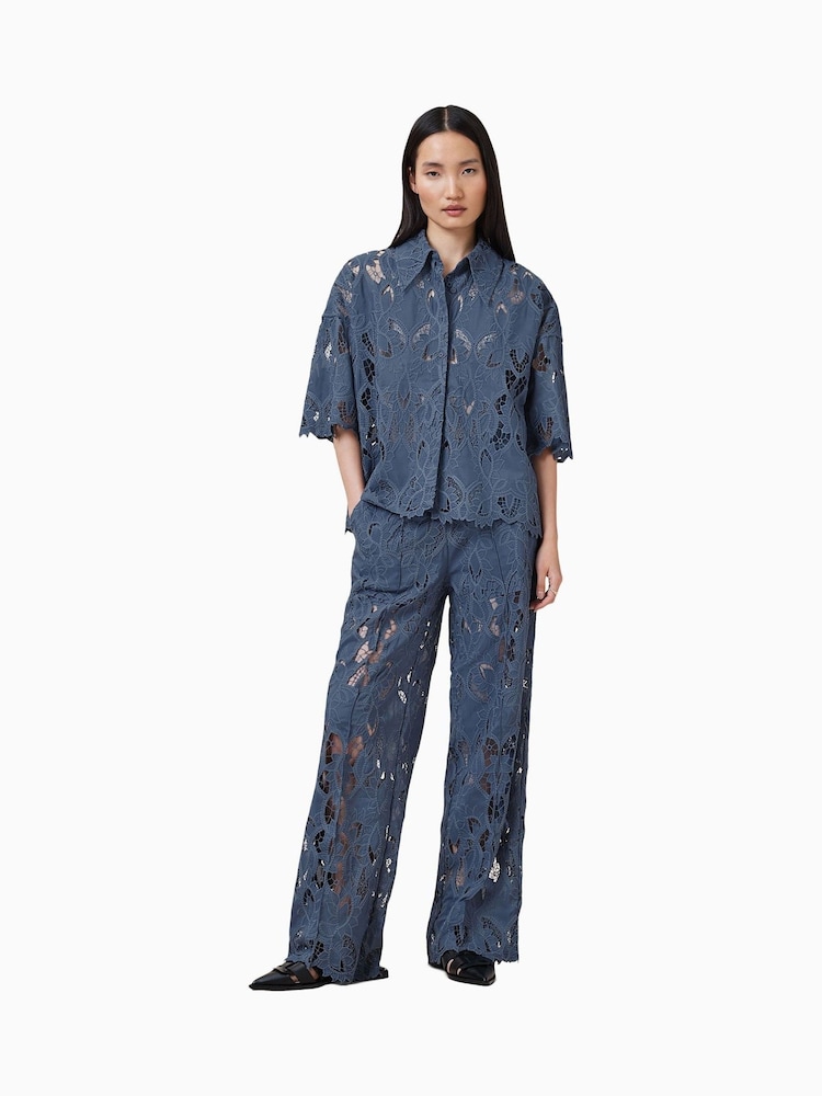 AllSaints Blue Charli Emb Shirt - Image 1 of 7
