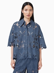AllSaints Blue Charli Emb Shirt - Image 2 of 7