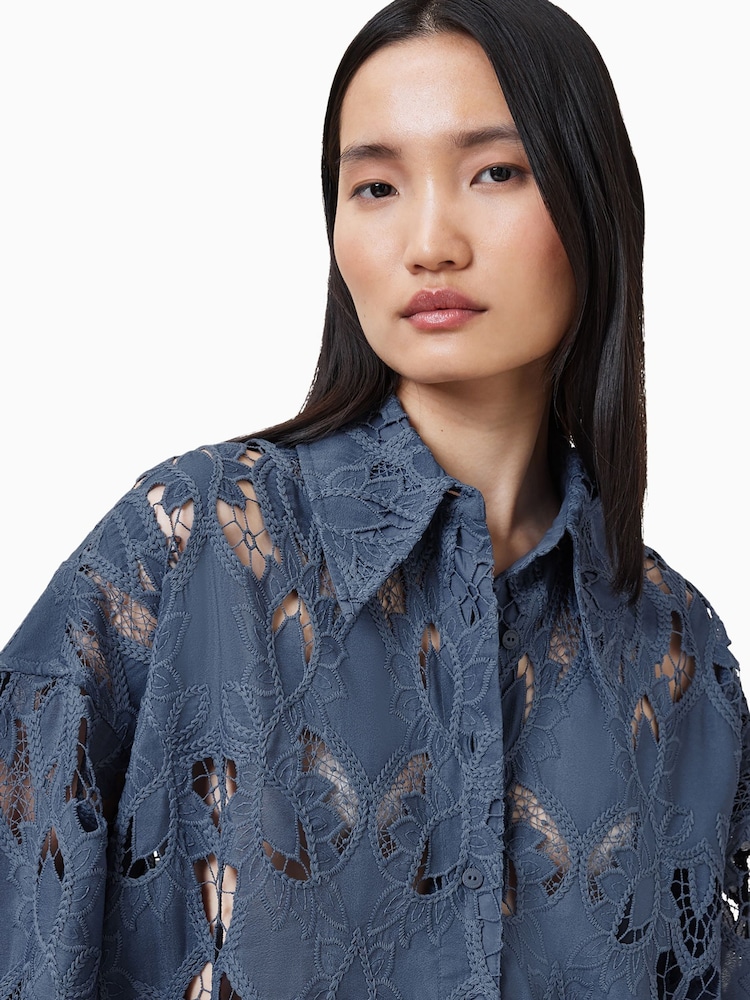 AllSaints Blue Charli Emb Shirt - Image 5 of 7