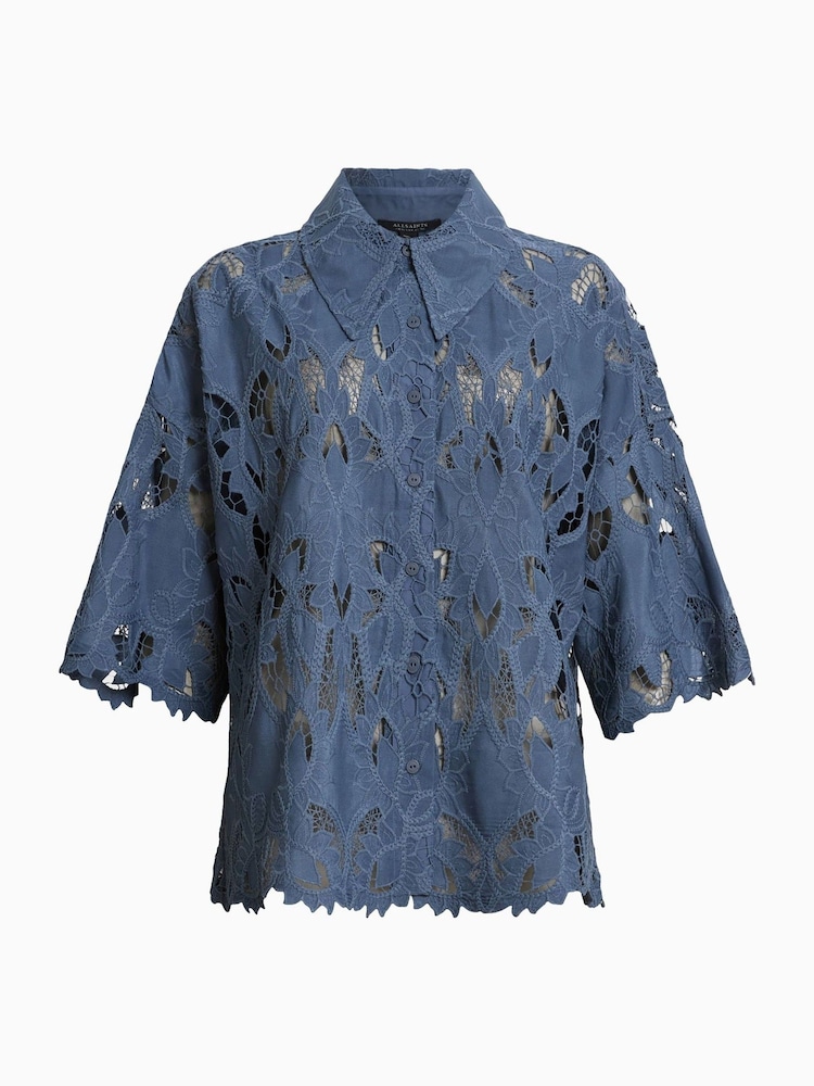 AllSaints Blue Charli Embellished Shirt - Image 7 of 7 AllSaints Blue Charli Embellished Shirt - Image 7 of 7