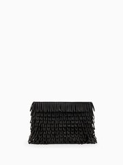 AllSaints Black Bettina Frnge Clutch Bag - Image 1 of 4