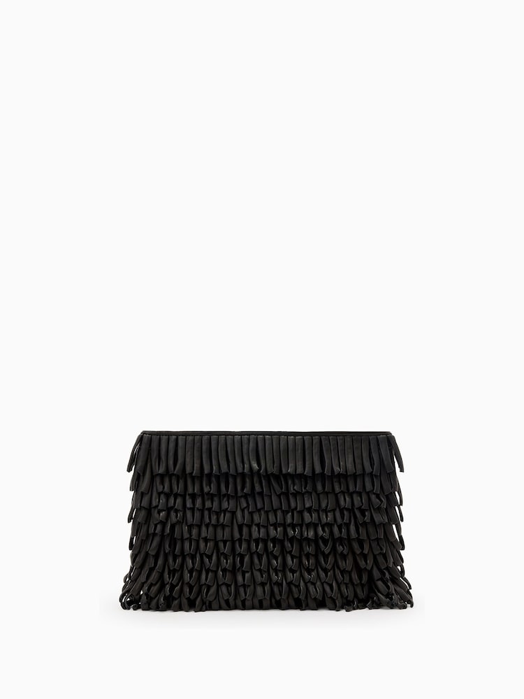 AllSaints Black Bettina Frnge Clutch Bag - Image 1 of 4