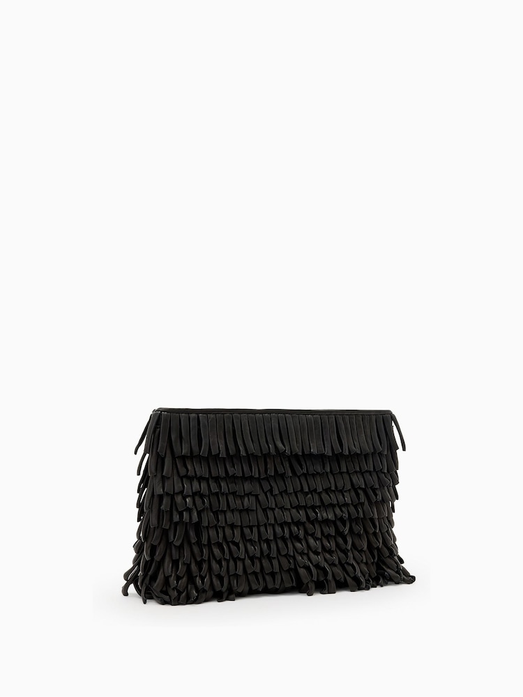 AllSaints Black Bettina Frnge Clutch Bag - Image 2 of 4