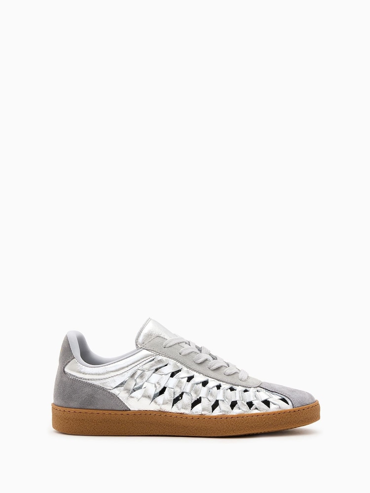 AllSaints Silver Velma Woven Sneakers - Image 1 of 5