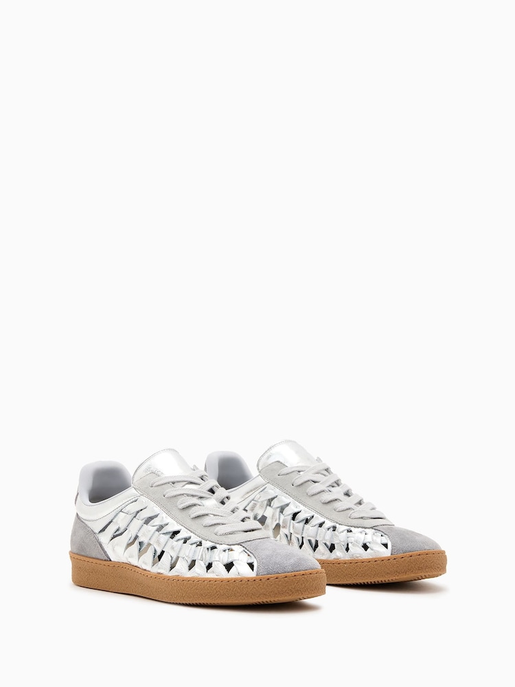 AllSaints Silver Velma Woven Sneakers - Image 2 of 5