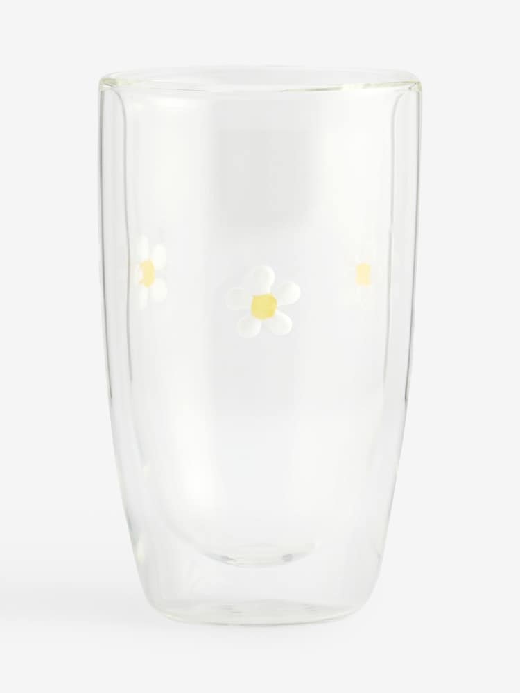 Set of 2 White Daisy Double Walled Tumbler Glasses - Image 1 of 1 Set of 2 White Daisy Double Walled Tumbler Glasses - Image 1 of 1