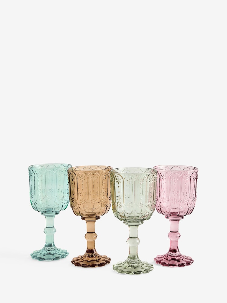 Set of 4 Multi Maisie Floral Pressed Wine Glasses - Image 4 of 4 Set of 4 Multi Maisie Floral Pressed Wine Glasses - Image 4 of 4