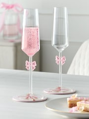 Set of 2 Pink Bow Stem Champagne Flutes - Image 1 of 4