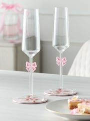 Set of 2 Pink Bow Stem Champagne Flutes - Image 2 of 4