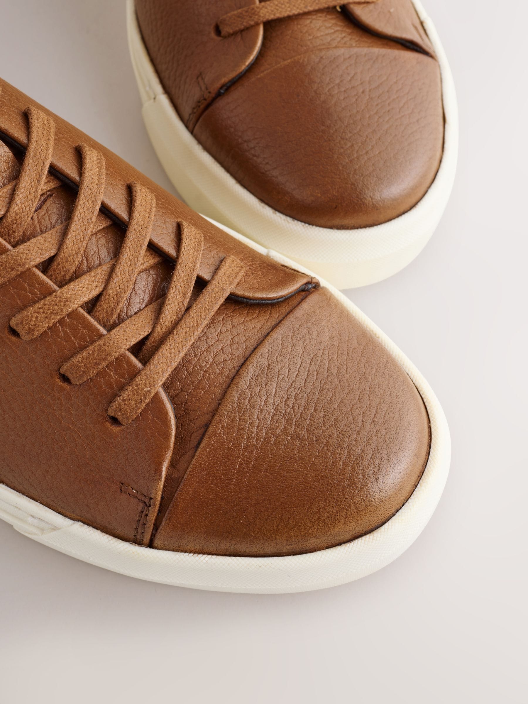 Buy Tan Brown Smart Casual Toe Cap Leather Longline Trainers from