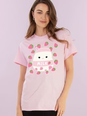 Brands In Pink Boyfriend Fit Womens Squishmallows Amelie Strawberries 100% Cotton T-Shirt - Image 1 of 4