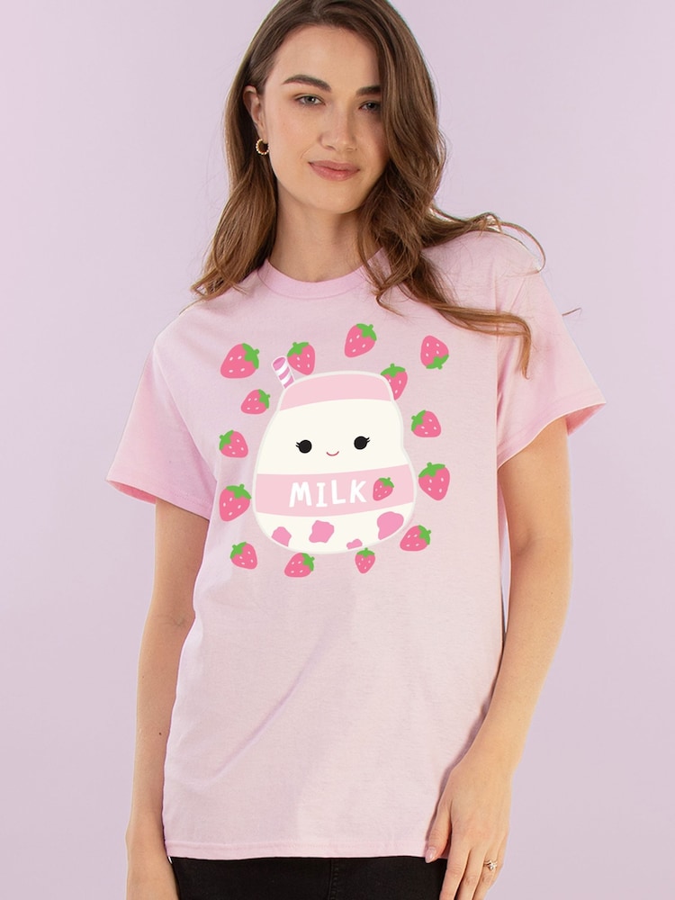 Brands In Pink Boyfriend Fit Womens Squishmallows Amelie Strawberries 100% Cotton T-Shirt - Image 1 of 4