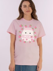 Brands In Pink Boyfriend Fit Womens Squishmallows Amelie Strawberries 100% Cotton T-Shirt - Image 2 of 4