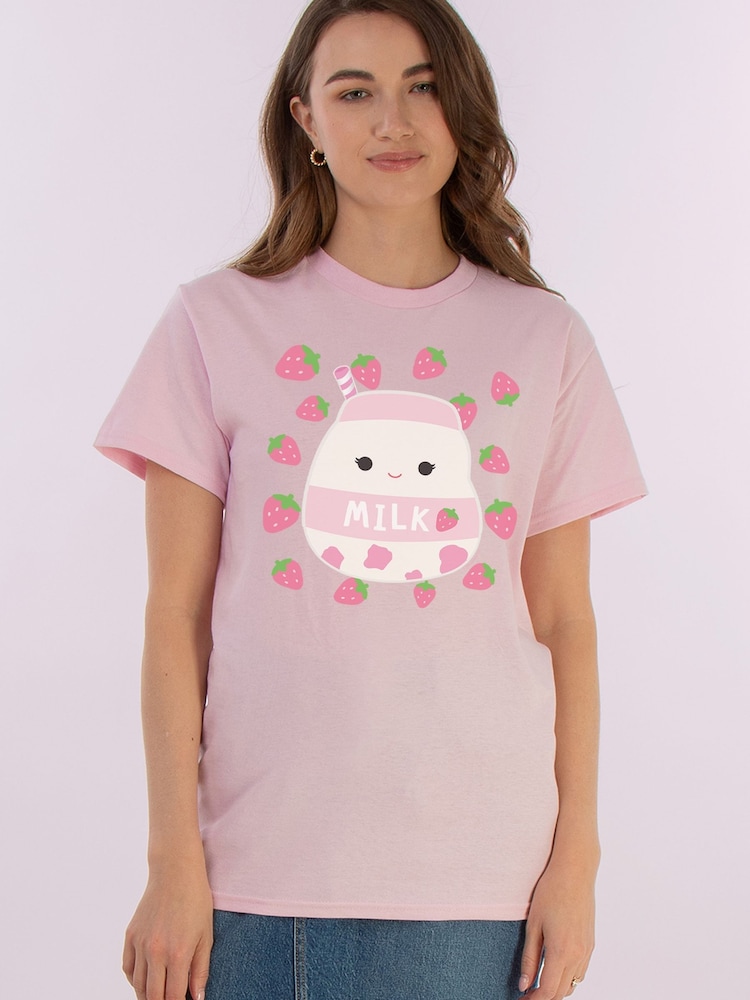 Brands In Pink Boyfriend Fit Womens Squishmallows Amelie Strawberries 100% Cotton T-Shirt - Image 2 of 4