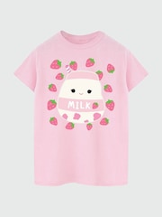 Brands In Pink Boyfriend Fit Womens Squishmallows Amelie Strawberries 100% Cotton T-Shirt - Image 3 of 4