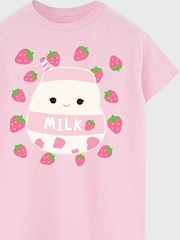 Brands In Pink Boyfriend Fit Womens Squishmallows Amelie Strawberries 100% Cotton T-Shirt - Image 4 of 4
