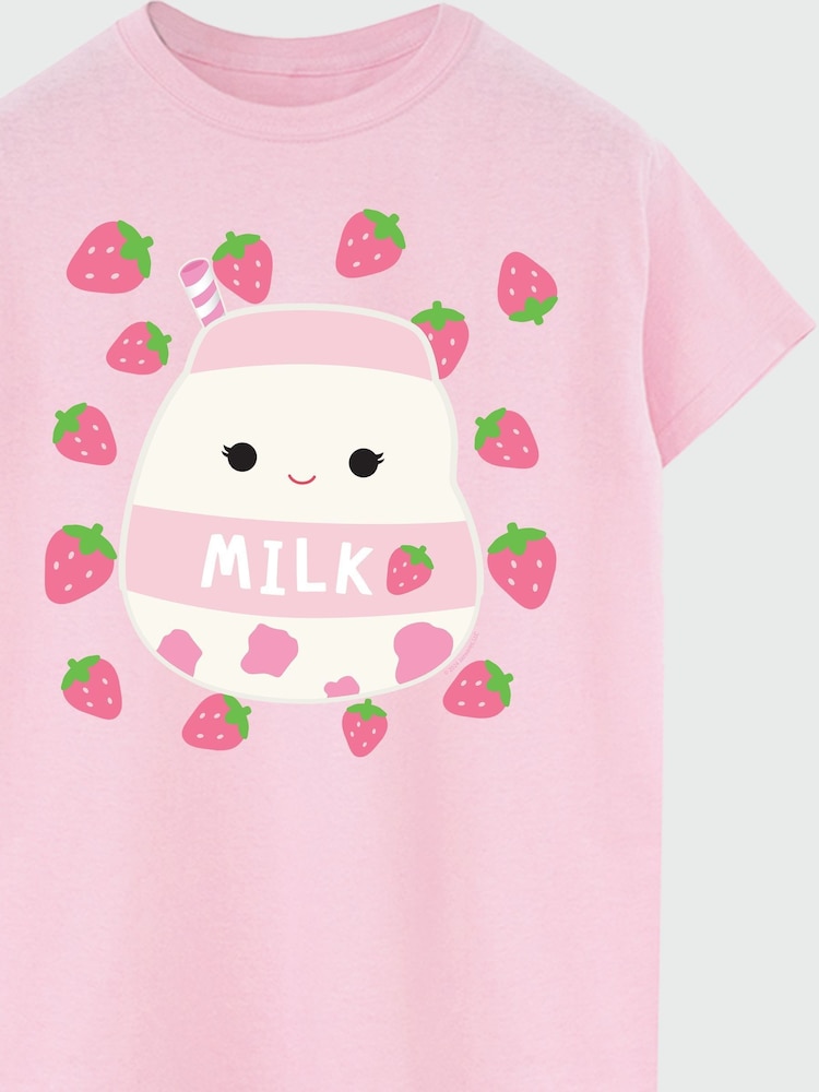 Brands In Pink Boyfriend Fit Womens Squishmallows Amelie Strawberries 100% Cotton T-Shirt - Image 4 of 4