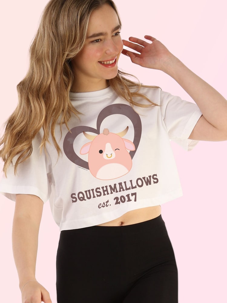 Brands In White Womens Squishmallows Howland Cow 100% Cotton Crop Top - Image 1 of 4