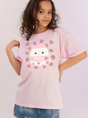 Brands In Pink Girls Squishmallows Amelie Strawberries 100% Cotton T-Shirt - Image 2 of 4