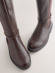 Chocolate Brown Extra Wide Fit Forever Comfort® Round Toe Buckle Detail Knee High Boots - Image 4 of 5