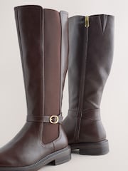 Chocolate Brown Extra Wide Fit Forever Comfort® Round Toe Buckle Detail Knee High Boots - Image 5 of 5