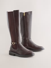 Chocolate Brown Extra Wide Fit Forever Comfort® Buckle Detail Riding Boots - Image 6 of 9