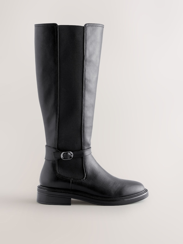 Black Extra Wide Fit Forever Comfort® Buckle Detail Riding Boots - Image 1 of 5 Black Extra Wide Fit Forever Comfort® Buckle Detail Riding Boots - Image 1 of 5