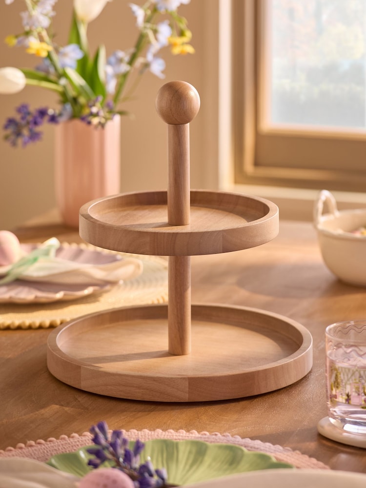 Natural Wood Two Tier Serving Stand - Image 2 of 4 Natural Wood Two Tier Serving Stand - Image 2 of 4