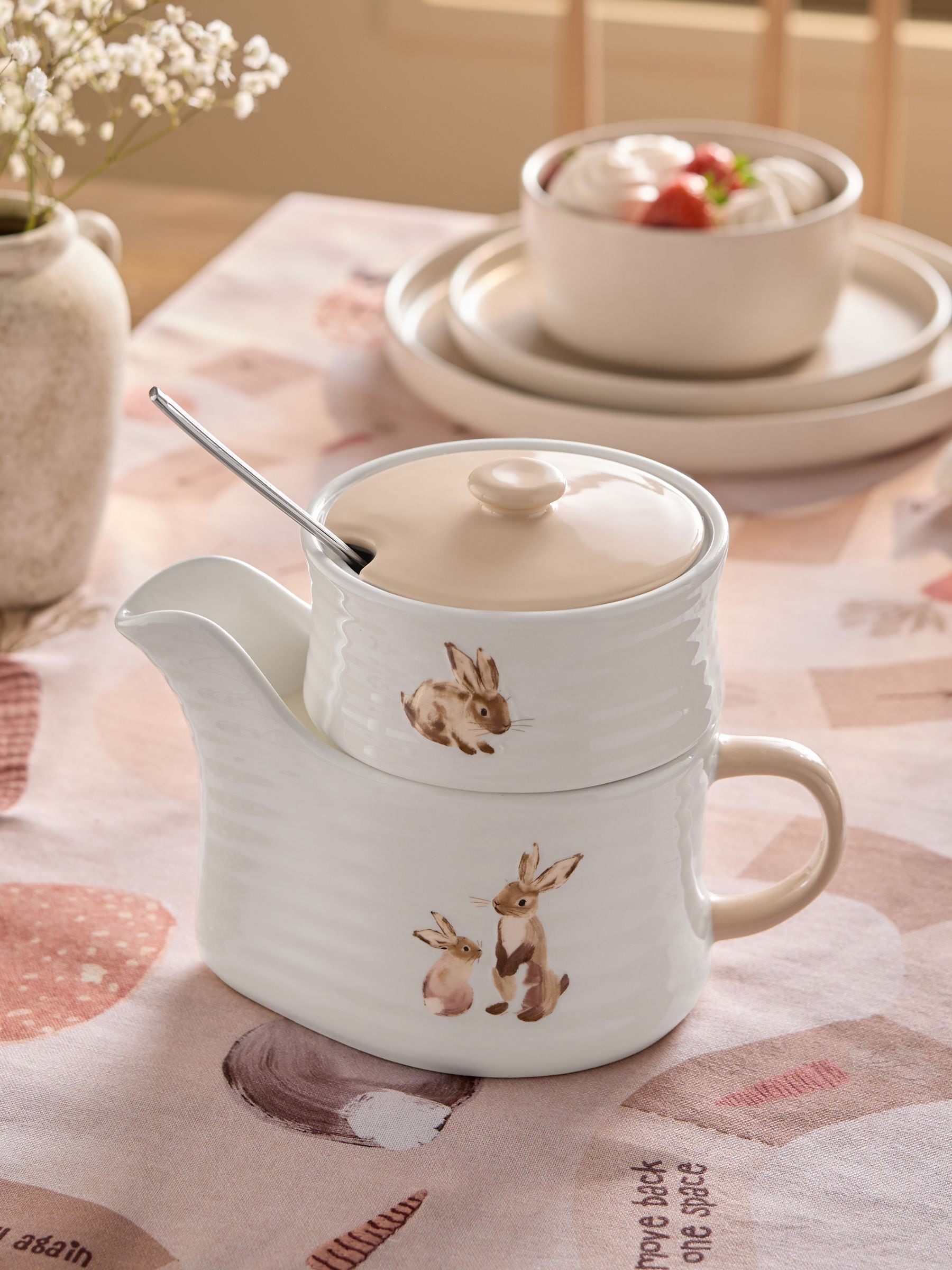 Natural Easter Bunny stacking gravy boat and condiment pot