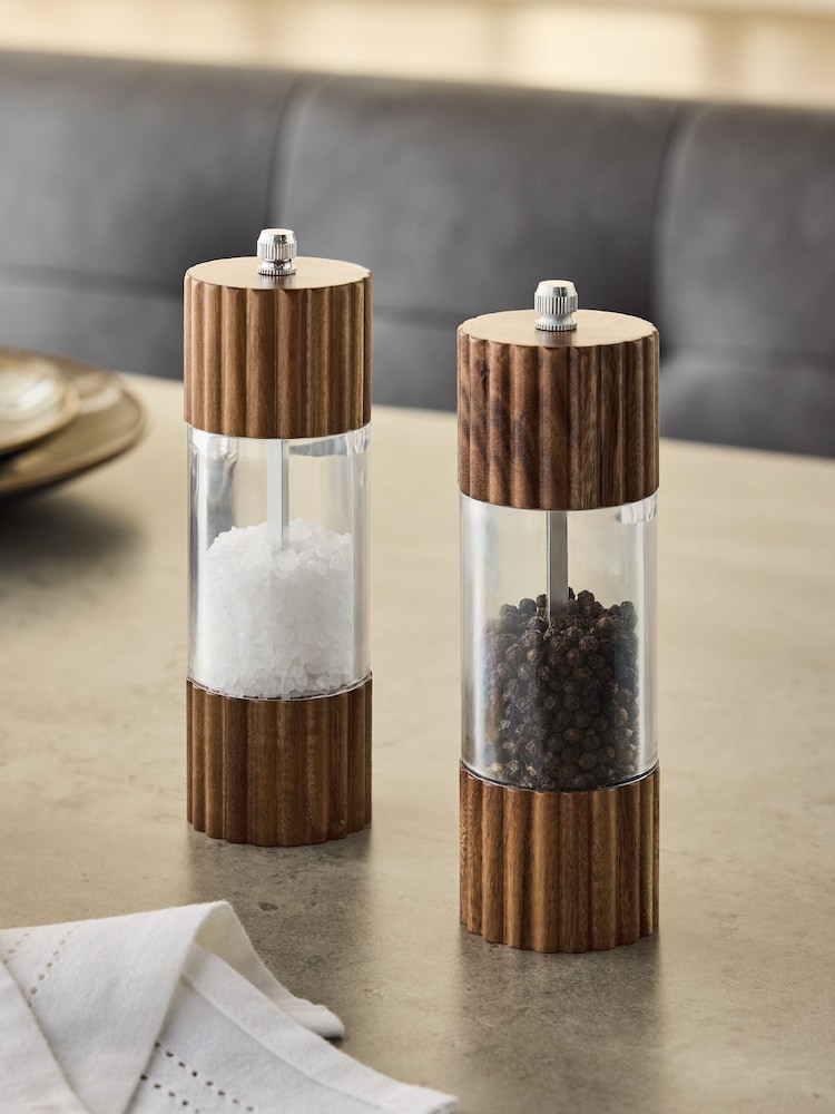 Natural Wood Rib Salt and Pepper Unfilled Grinder Set - Image 1 of 3