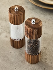 Natural Wood Rib Salt and Pepper Unfilled Grinder Set - Image 2 of 3